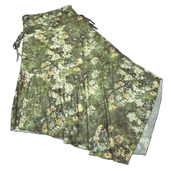 NWOT Y2K Asymmetrical Floral Midi Skirt Sz.M Green Mesh 90s Fairy Grunge Boho - Picture 10 of 11